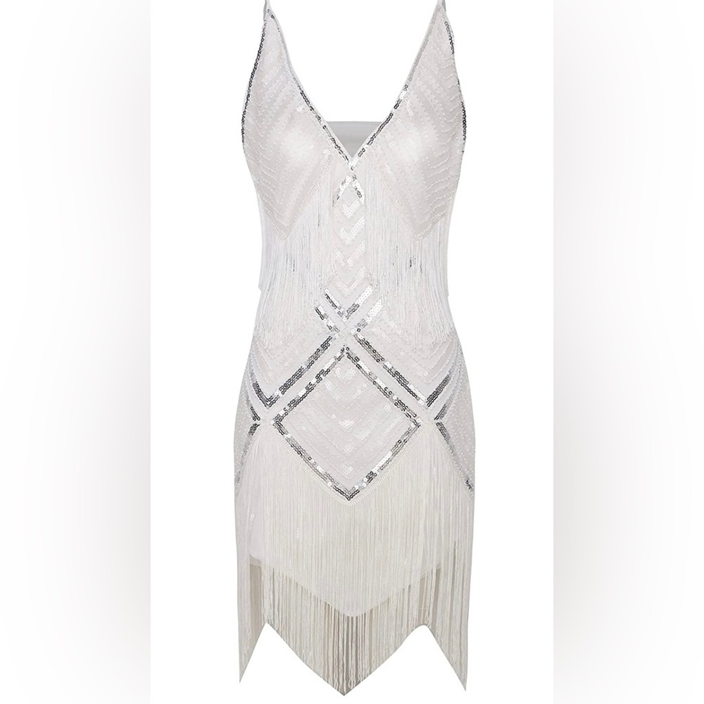 Women's 1920s Flapper Dress V Neck Slip Dress Roaring 20s Great Gatsby Dress.